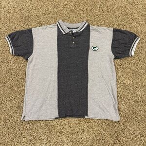 Vintage 1999 The Edge Green Bay Packers NFL Gray Rugby Striped Polo Ringer Sz.XL